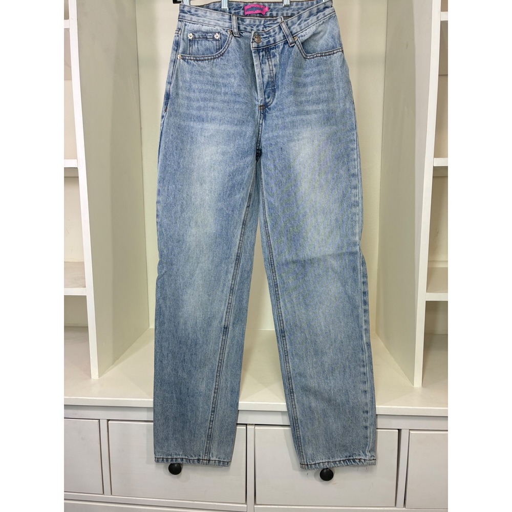 Edikted Womens XS Light Wash High Rise Straight Leg Denim Jeans Blue